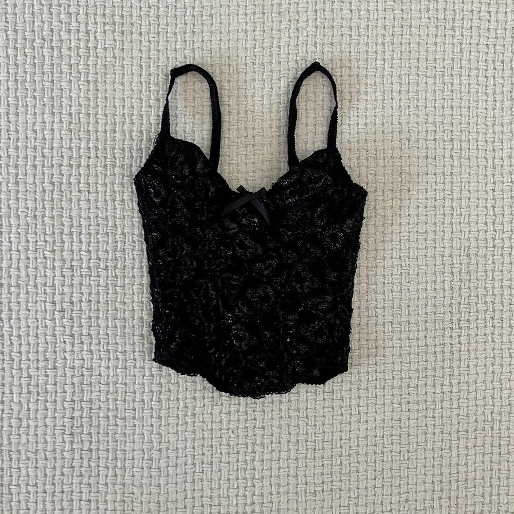 SOLD VINTAGE Black Lace Bustier Crop Top - Picture 3 of 7